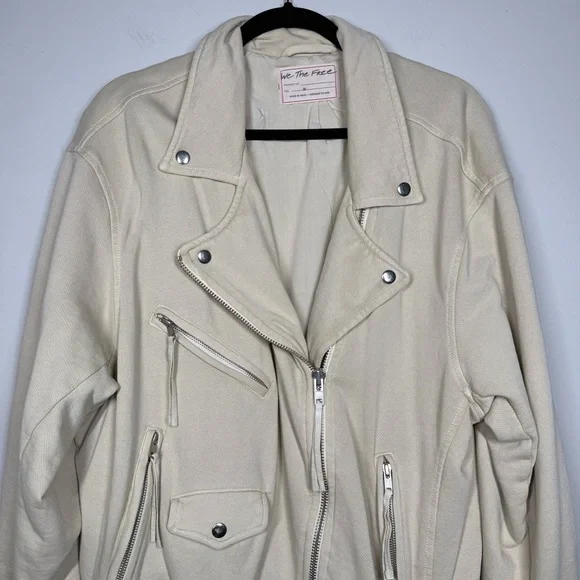 We The Free Free People Cream Cotton Moto Jacket Size M - Picture 2 of 8